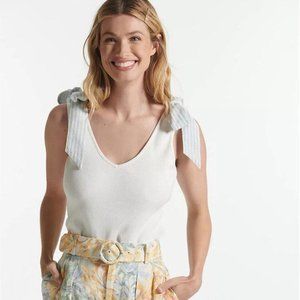 Maeve Anthropologie Bow-Tie Tank Blouse Top Ribbed Striped Ivory 3XPS